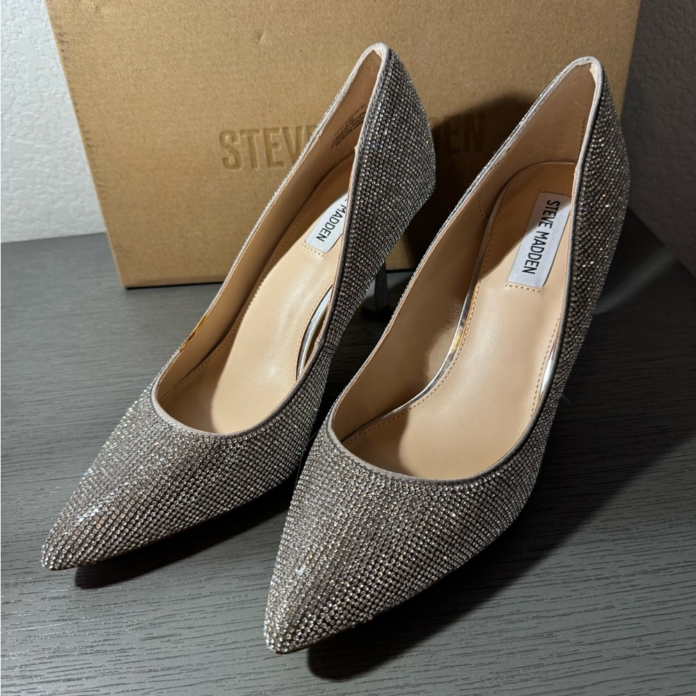 Steve Madden Glittering Silver Rhinestone Heels
